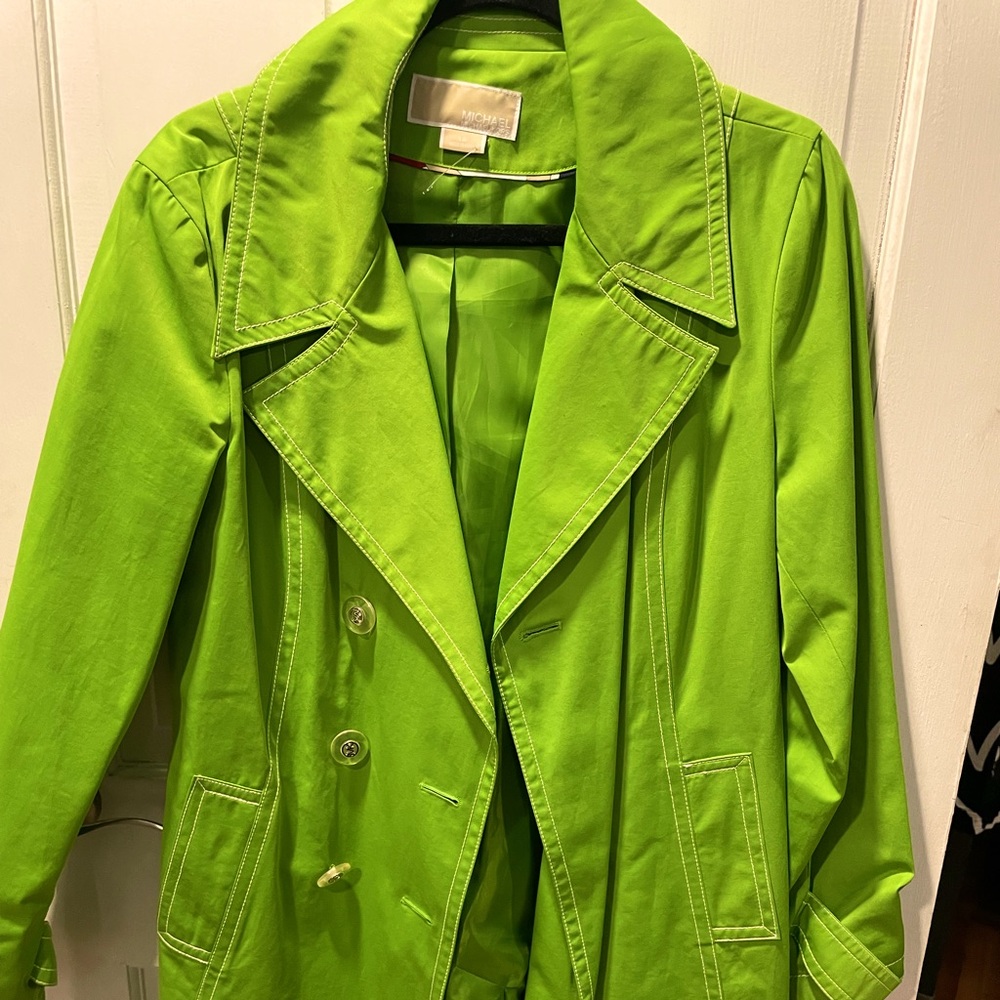 Michael Kors Double Breasted Green Trench Coat Size L Rain